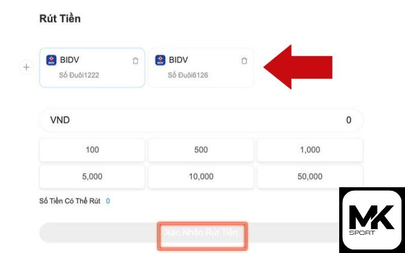 Chọn phương thức rút tiền Mksport